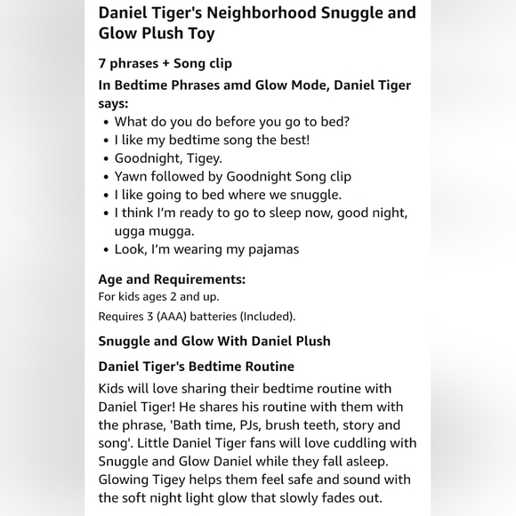 BNIB Daniel Tiger's Neighborhood Snuggle & Glow Plush - Picture 3 of 6